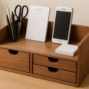 Wooden Desktop Organizer Office Storage Caddy Box With Drawers For Home Creative Workspace