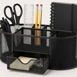 Mesh Desk Organizer Wire Oval Office Supplies Storage Caddy Plus Drawer Accessories Stand