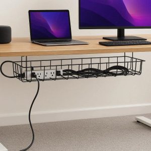 Under Desk Cable Management Tray Metal Wire Cord Organizer Basket For Office Standing Desk Setup