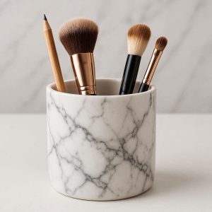 Ceramic Pen Holder Marble Texture Pencil Cup Cosmetics Makeup Brush Storage Holder For Vanity Countertop