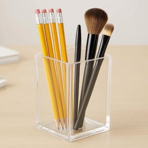 Clear Acrylic Pen Holder Lucite Pencil Cup Makeup Brush Organizer Container For School Desk Display