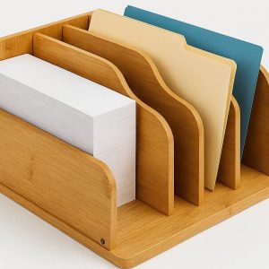 Bamboo Desktop Organizer Eco Friendly Office Document File Storage Tray Rack Paper Letter Sorter